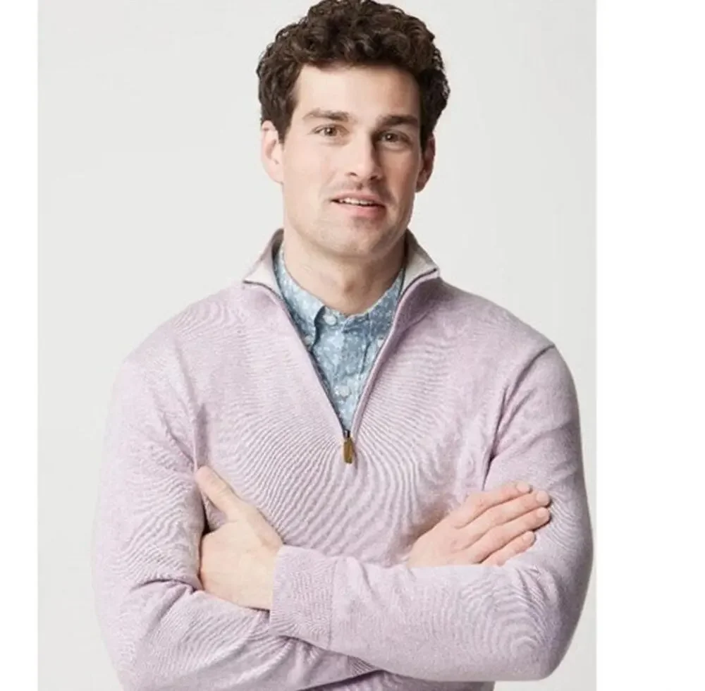 NWT J. Crew Men's Cotton Quarter-Zip Heather Light Purple Wisteria S